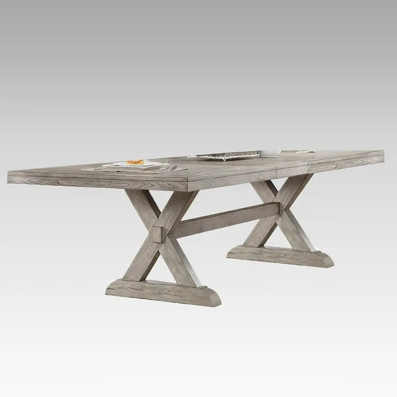 Table à manger rectangulaire avec rallonges en chêne gris