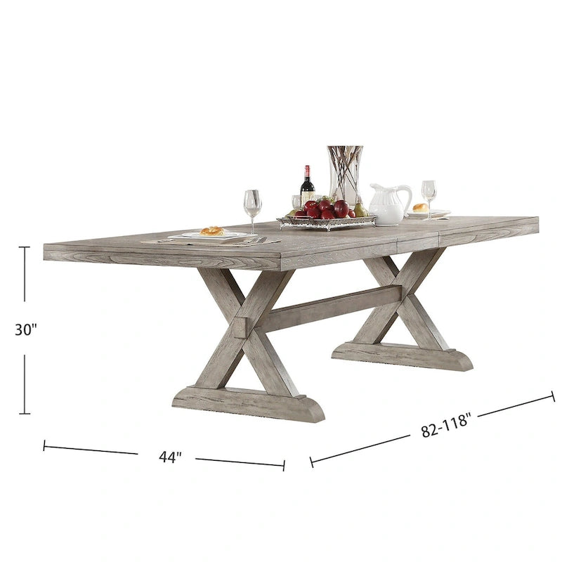 Table à manger rectangulaire avec rallonges en chêne gris