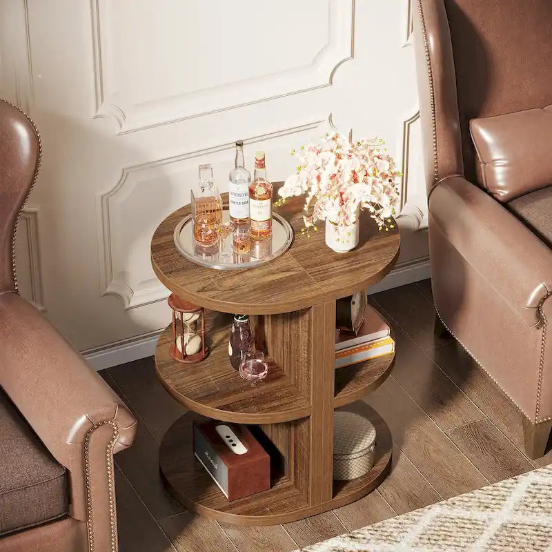 Table d'appoint demi-ronde à 3 niveaux, Table d'appoint semi-circulaire pour salon