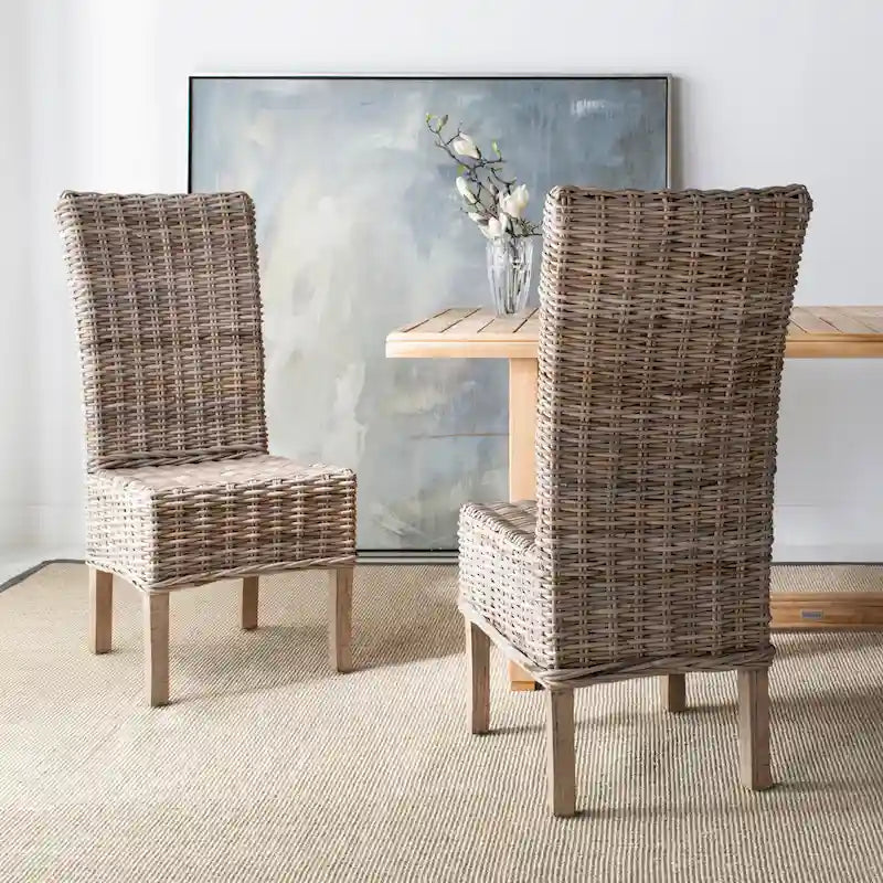 SAFAVIEH Sherryl Chaise de salle à manger en osier naturel inachevé (lot de 2) - 18.5 x 22.8 x 42.1 - 19Wx23Dx42H