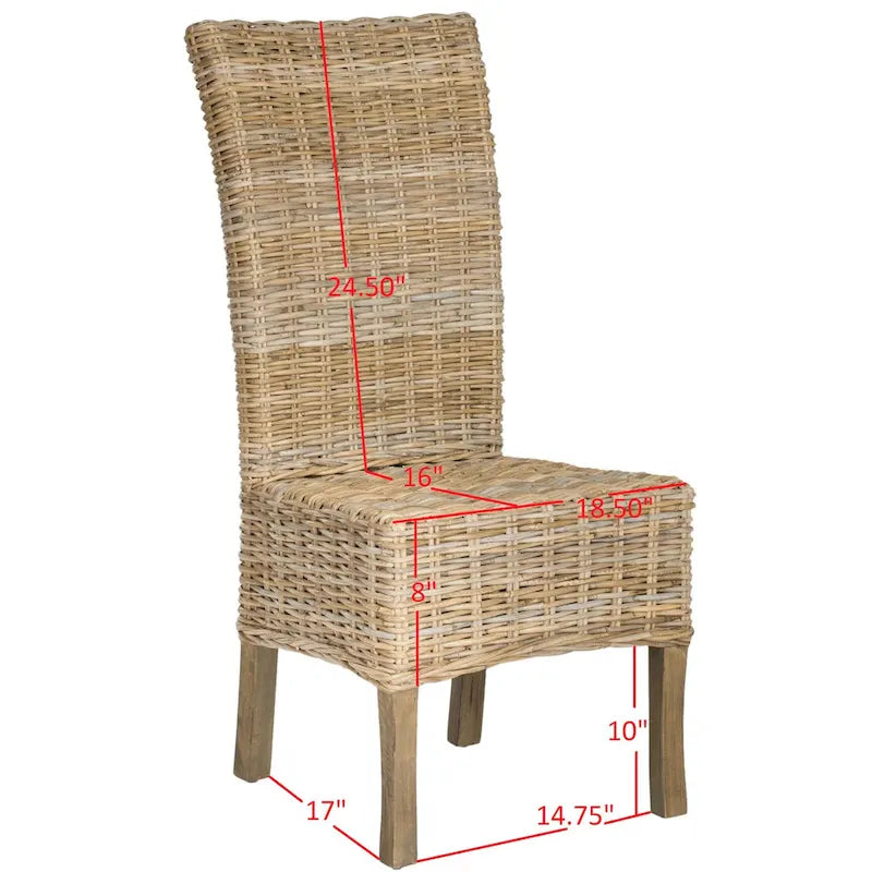 SAFAVIEH Sherryl Chaise de salle à manger en osier naturel inachevé (lot de 2) - 18.5 x 22.8 x 42.1 - 19Wx23Dx42H