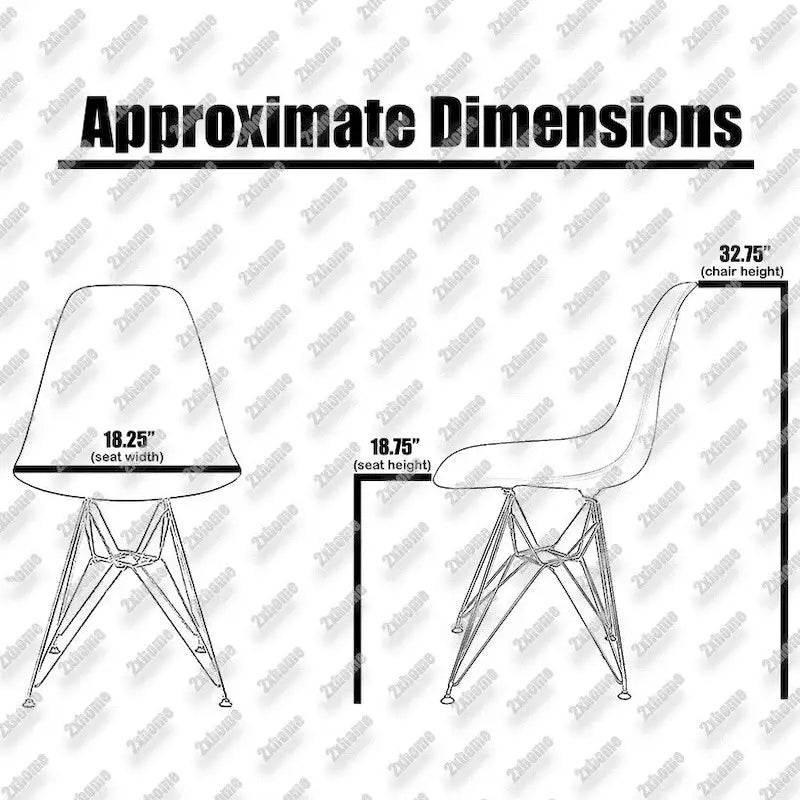 Lot de 2 Chaises de Salle à Manger Modernes en Plastique Moulé DSW sans Accoudoirs de Couleur Pyramide avec Pieds Eiffel en Fil Chromé