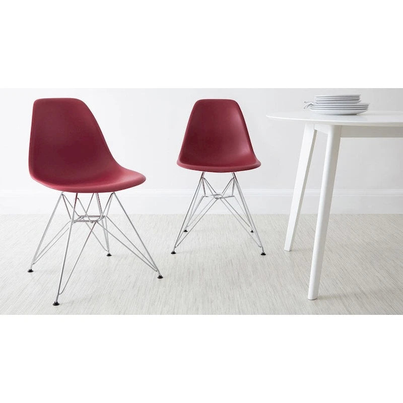 Lot de 2 Chaises de Salle à Manger Modernes en Plastique Moulé DSW sans Accoudoirs de Couleur Pyramide avec Pieds Eiffel en Fil Chromé