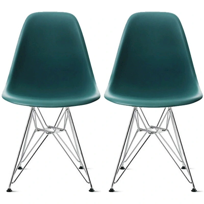 Lot de 2 Chaises de Salle à Manger Modernes en Plastique Moulé DSW sans Accoudoirs de Couleur Pyramide avec Pieds Eiffel en Fil Chromé