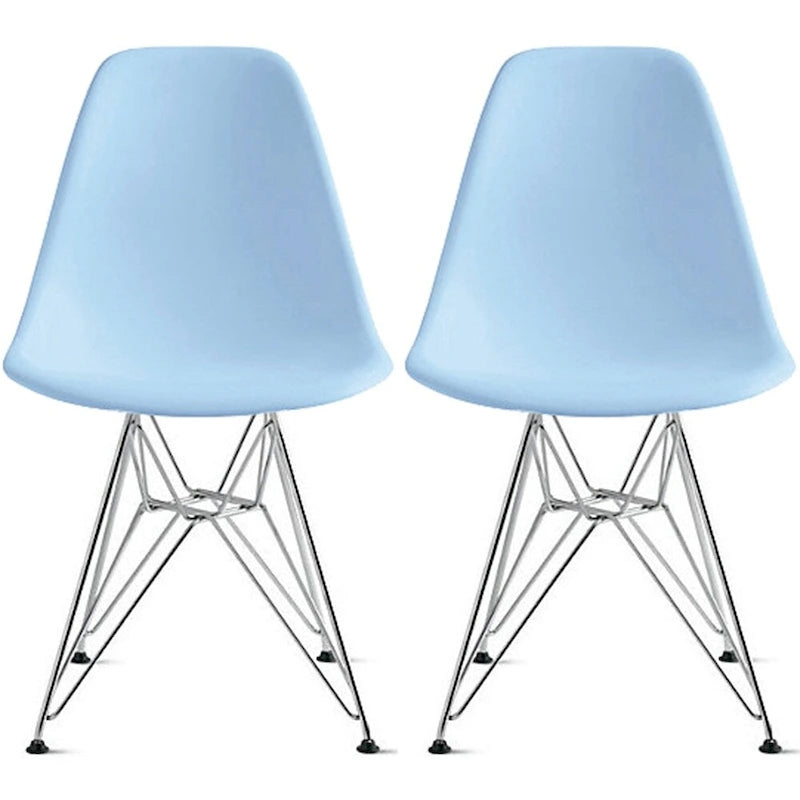 Lot de 2 Chaises de Salle à Manger Modernes en Plastique Moulé DSW sans Accoudoirs de Couleur Pyramide avec Pieds Eiffel en Fil Chromé