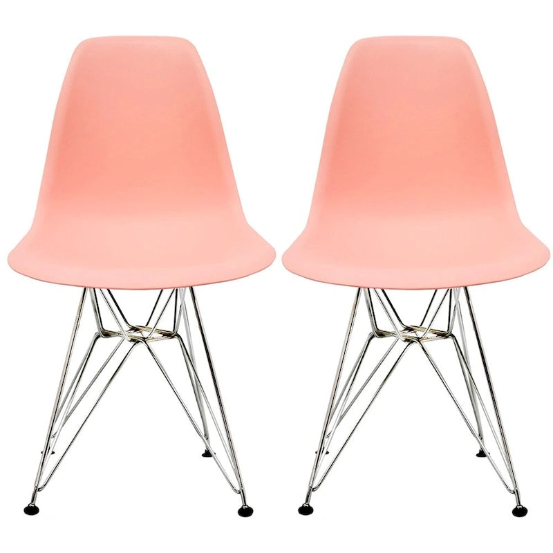 Lot de 2 Chaises de Salle à Manger Modernes en Plastique Moulé DSW sans Accoudoirs de Couleur Pyramide avec Pieds Eiffel en Fil Chromé