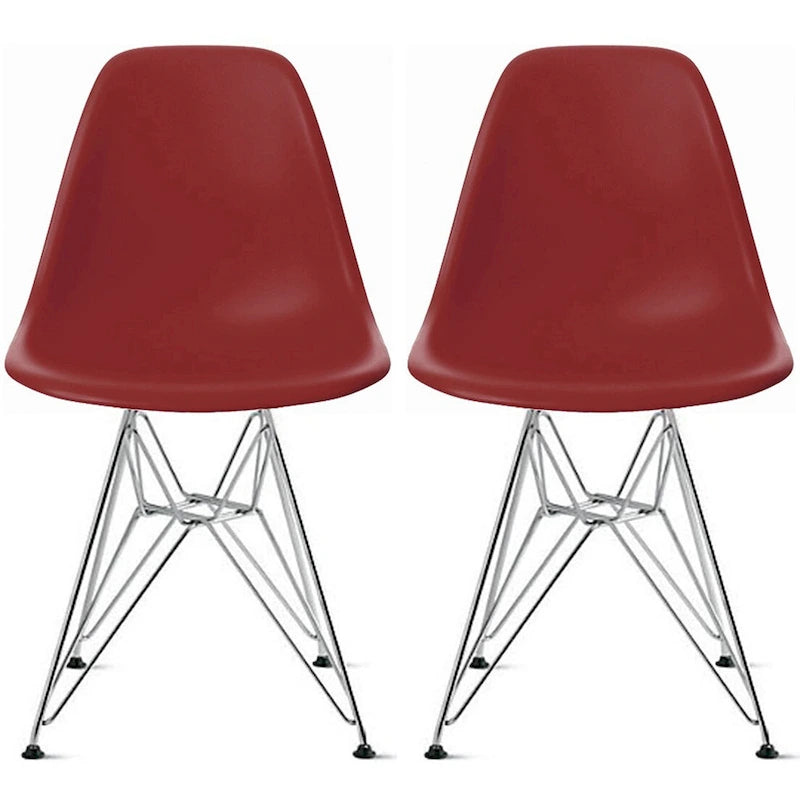 Lot de 2 Chaises de Salle à Manger Modernes en Plastique Moulé DSW sans Accoudoirs de Couleur Pyramide avec Pieds Eiffel en Fil Chromé
