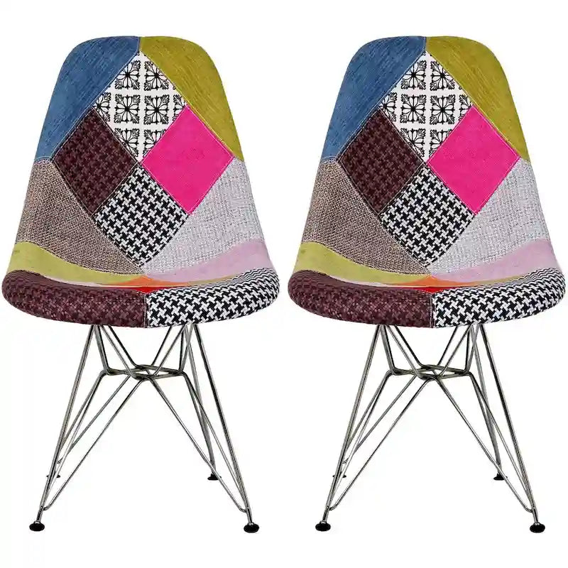 Lot de 2 Chaises de Salle à Manger Modernes en Plastique Moulé DSW sans Accoudoirs de Couleur Pyramide avec Pieds Eiffel en Fil Chromé