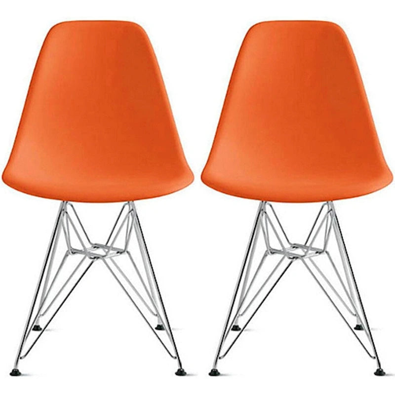 Lot de 2 Chaises de Salle à Manger Modernes en Plastique Moulé DSW sans Accoudoirs de Couleur Pyramide avec Pieds Eiffel en Fil Chromé