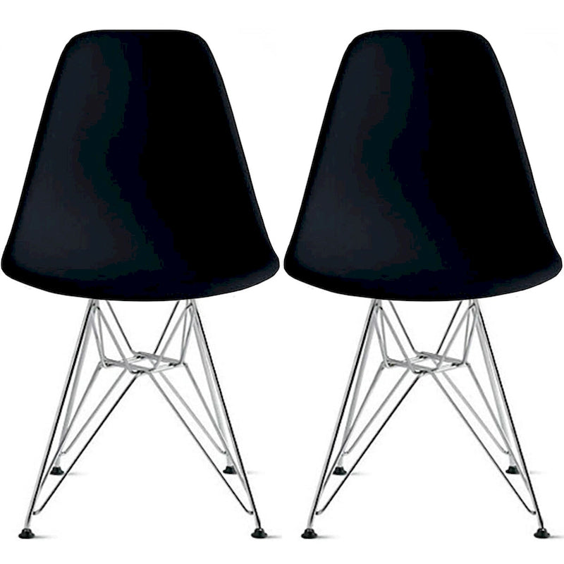 Lot de 2 Chaises de Salle à Manger Modernes en Plastique Moulé DSW sans Accoudoirs de Couleur Pyramide avec Pieds Eiffel en Fil Chromé