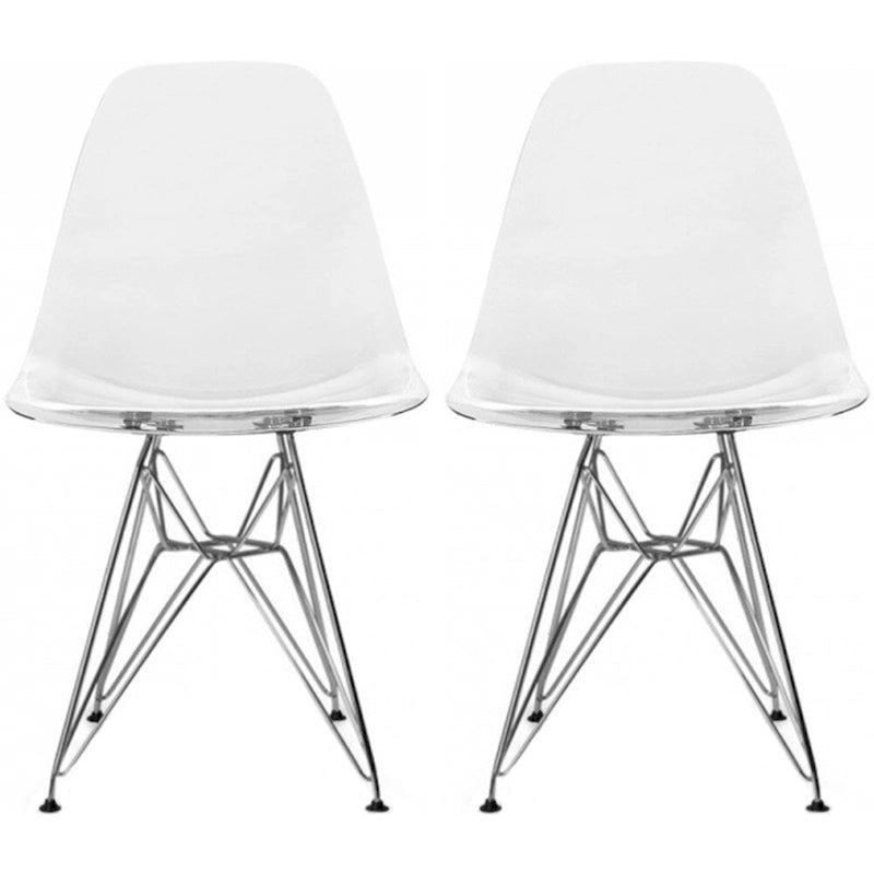 Lot de 2 Chaises de Salle à Manger Modernes en Plastique Moulé DSW sans Accoudoirs de Couleur Pyramide avec Pieds Eiffel en Fil Chromé