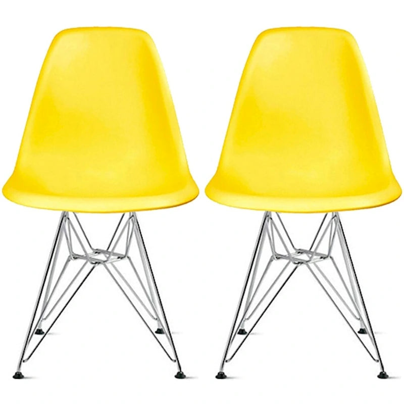 Lot de 2 Chaises de Salle à Manger Modernes en Plastique Moulé DSW sans Accoudoirs de Couleur Pyramide avec Pieds Eiffel en Fil Chromé