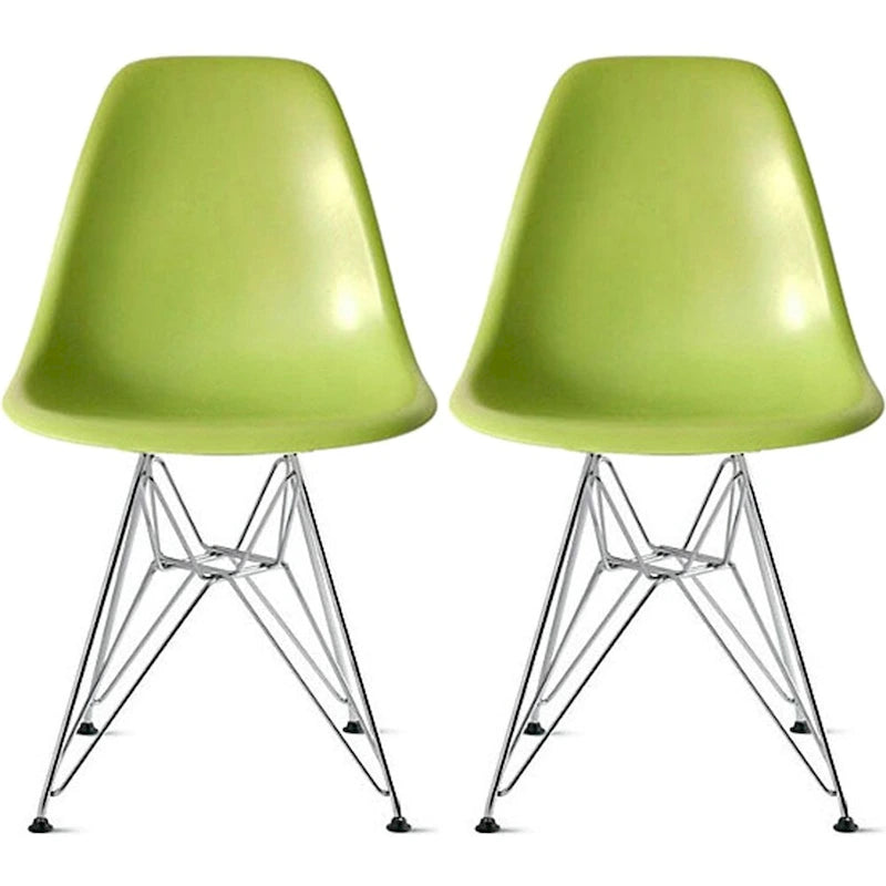 Lot de 2 Chaises de Salle à Manger Modernes en Plastique Moulé DSW sans Accoudoirs de Couleur Pyramide avec Pieds Eiffel en Fil Chromé