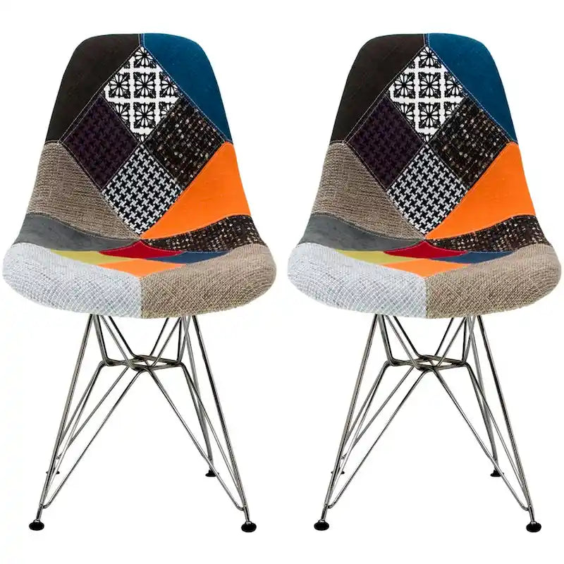 Lot de 2 Chaises de Salle à Manger Modernes en Plastique Moulé DSW sans Accoudoirs de Couleur Pyramide avec Pieds Eiffel en Fil Chromé