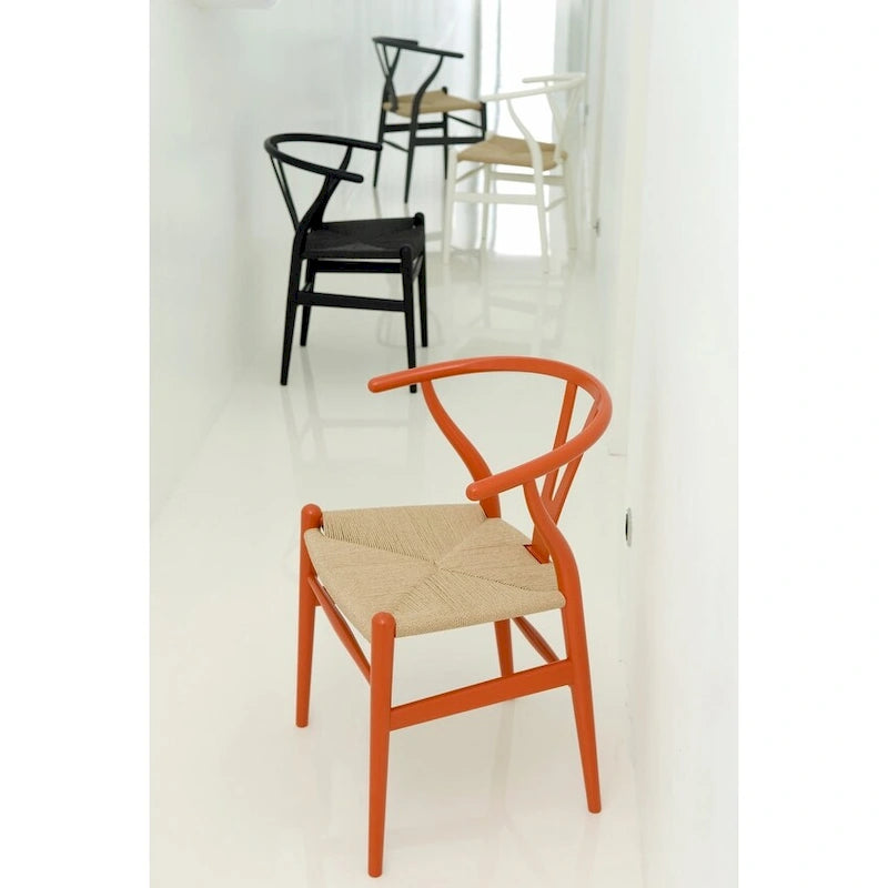 Chaise de salle à manger moderne en bois avec accoudoirs à dossier ouvert et siège en chanvre pour maison, restaurant, bureau