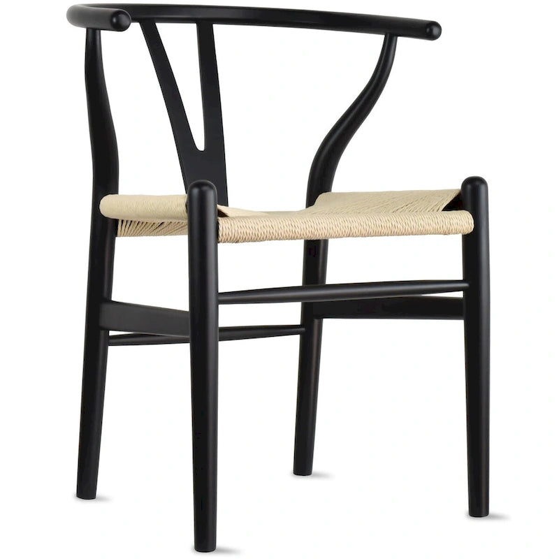 Chaise de salle à manger moderne en bois avec accoudoirs à dossier ouvert et siège en chanvre pour maison, restaurant, bureau