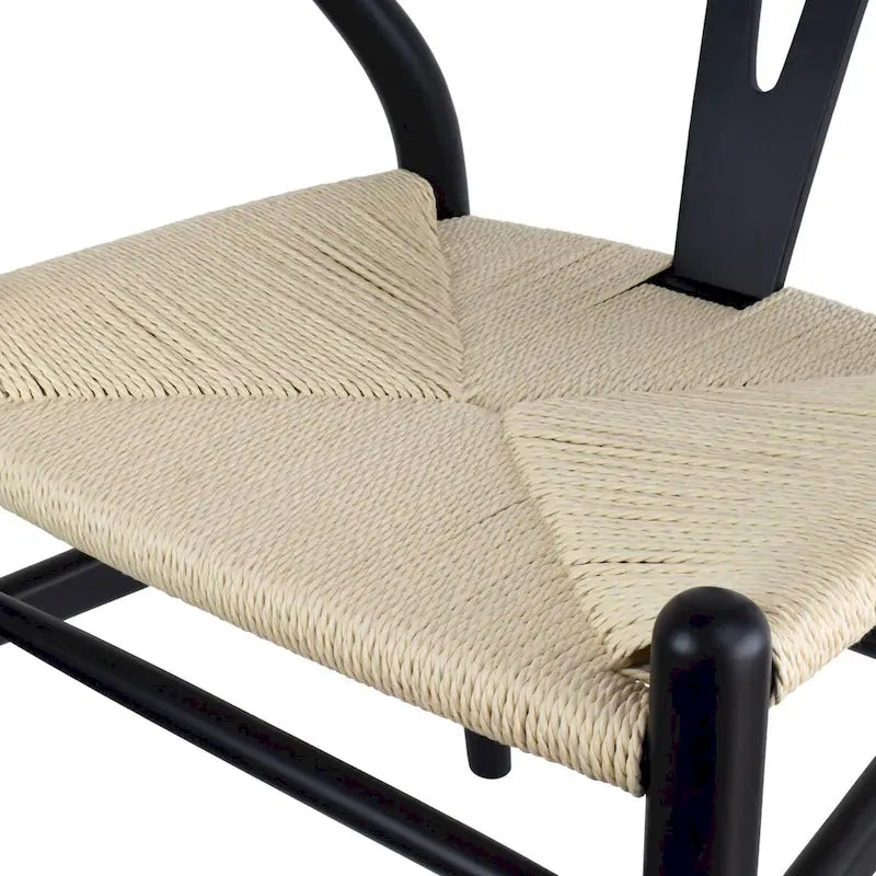 Chaise de salle à manger moderne en bois avec accoudoirs à dossier ouvert et siège en chanvre pour maison, restaurant, bureau