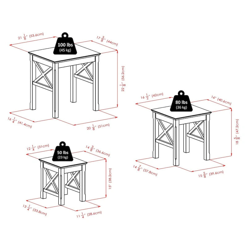 Tables gigognes 3 pièces Xola, cappuccino - 21,1 larg. x 17,3 prof. x 22,1 haut.