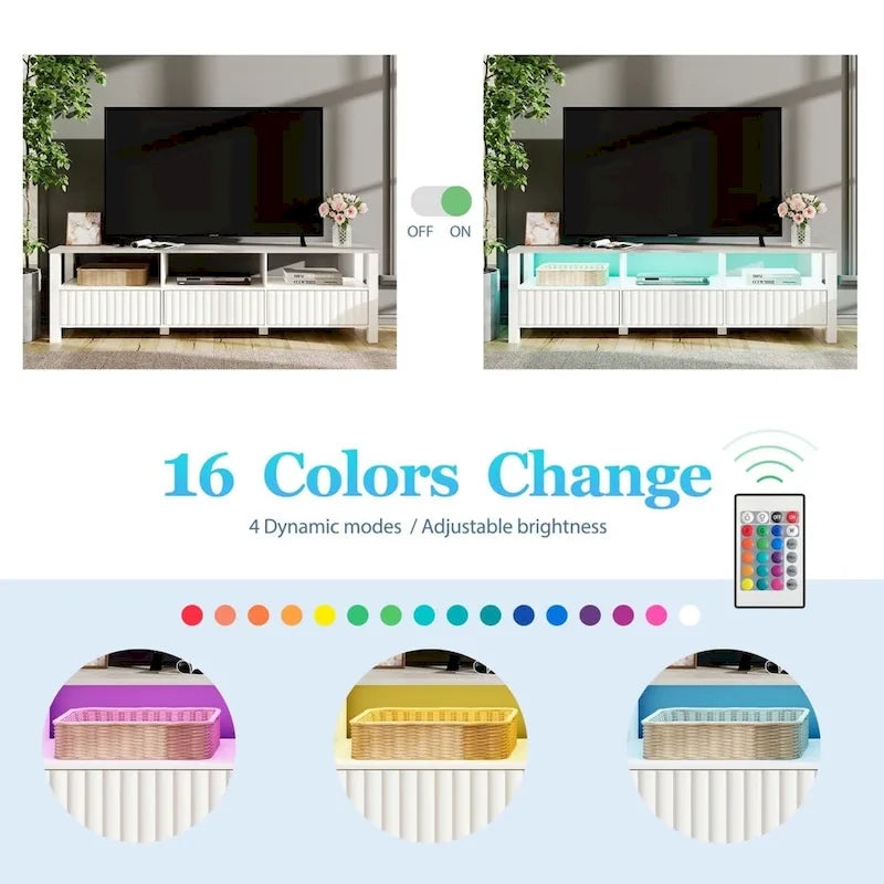 Meuble TV Blanc pour téléviseur de 65 à 100 pouces avec éclairage LED, Console TV Moderne