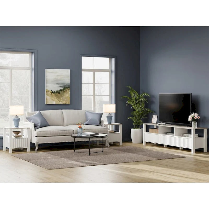 Meuble TV Blanc pour téléviseur de 65 à 100 pouces avec éclairage LED, Console TV Moderne