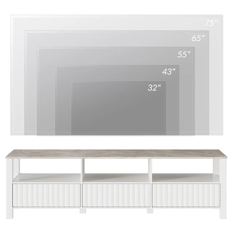 Meuble TV Blanc pour téléviseur de 65 à 100 pouces avec éclairage LED, Console TV Moderne