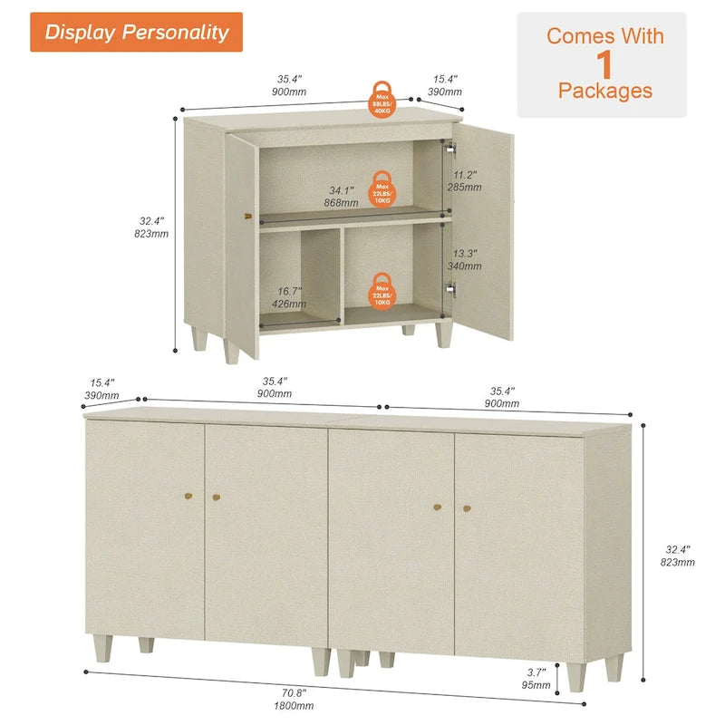 Meuble TV moderne WAMPAT, grand meuble TV avec portes