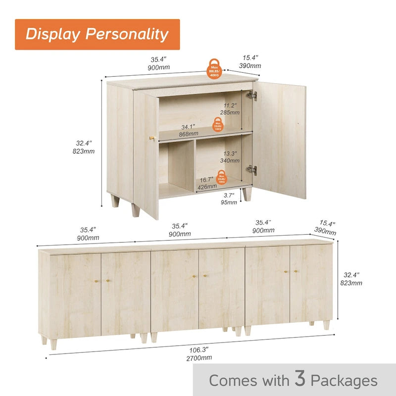 Meuble TV moderne WAMPAT, grand meuble TV avec portes