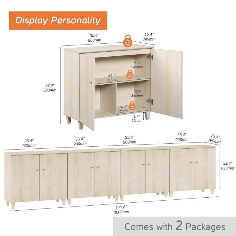 Meuble TV moderne WAMPAT, grand meuble TV avec portes