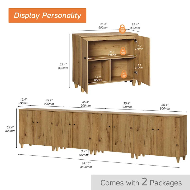 Meuble TV moderne WAMPAT, grand meuble TV avec portes