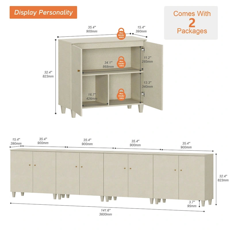 Meuble TV moderne WAMPAT, grand meuble TV avec portes
