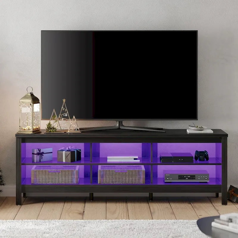 Meuble TV pour Téléviseur 75 Pouces, Table Console, Centre de Divertissement en Bois