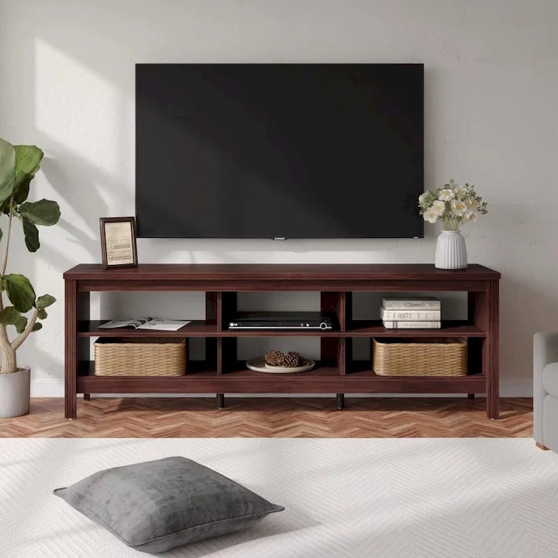 Meuble TV pour Téléviseur 75 Pouces, Table Console, Centre de Divertissement en Bois
