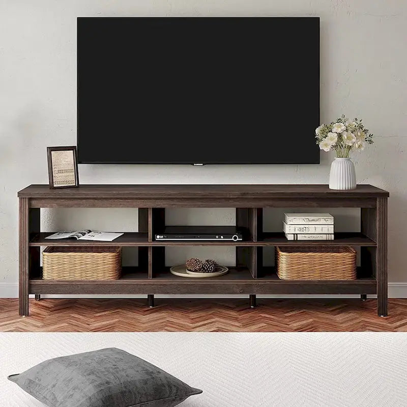 Meuble TV pour Téléviseur 75 Pouces, Table Console, Centre de Divertissement en Bois