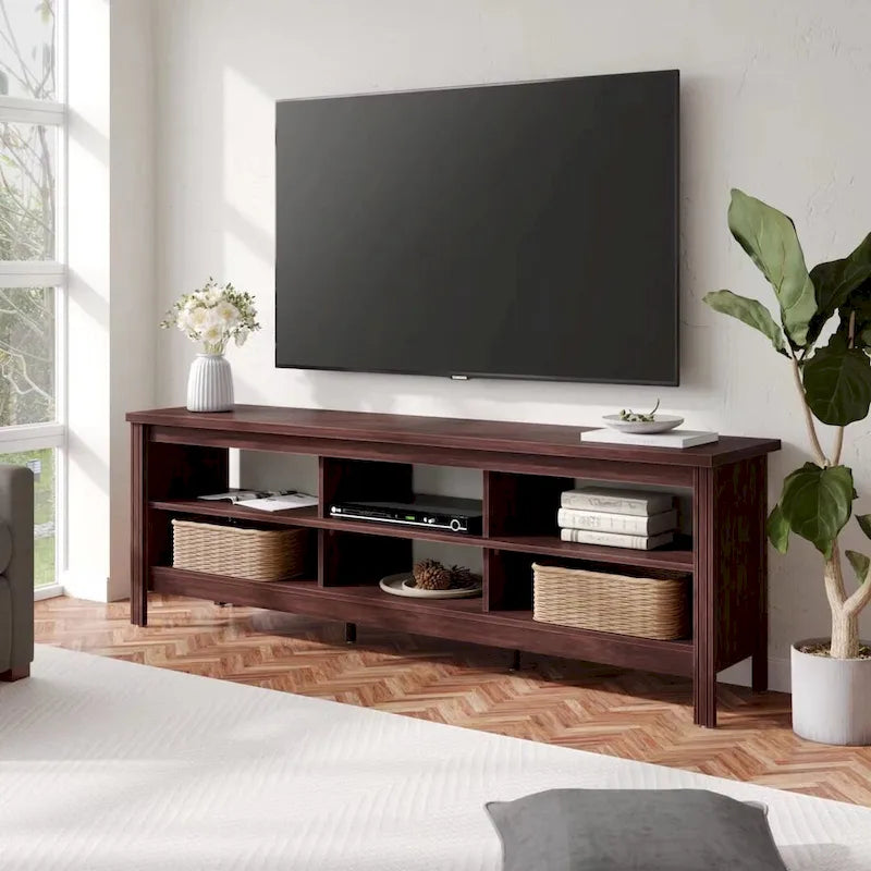 Meuble TV pour Téléviseur 75 Pouces, Table Console, Centre de Divertissement en Bois