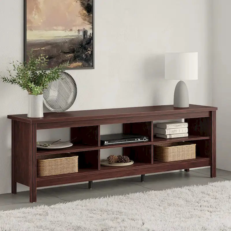 Meuble TV pour Téléviseur 75 Pouces, Table Console, Centre de Divertissement en Bois