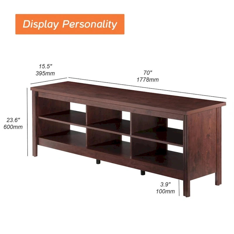 Meuble TV pour Téléviseur 75 Pouces, Table Console, Centre de Divertissement en Bois