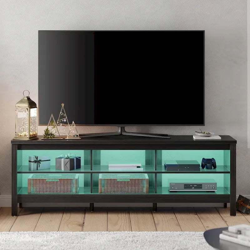 Meuble TV pour Téléviseur 75 Pouces, Table Console, Centre de Divertissement en Bois