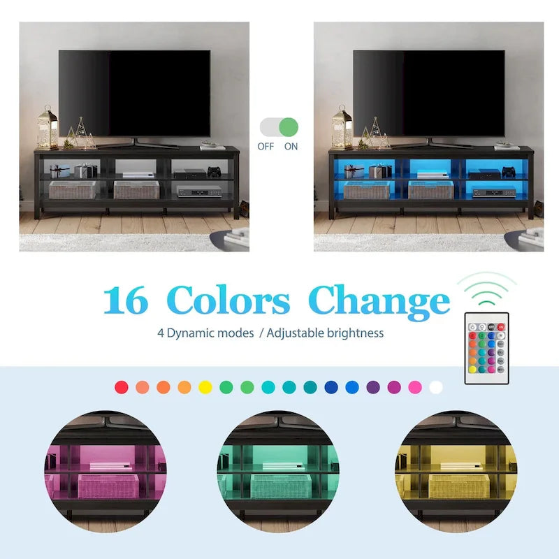 Meuble TV pour Téléviseur 75 Pouces, Table Console, Centre de Divertissement en Bois