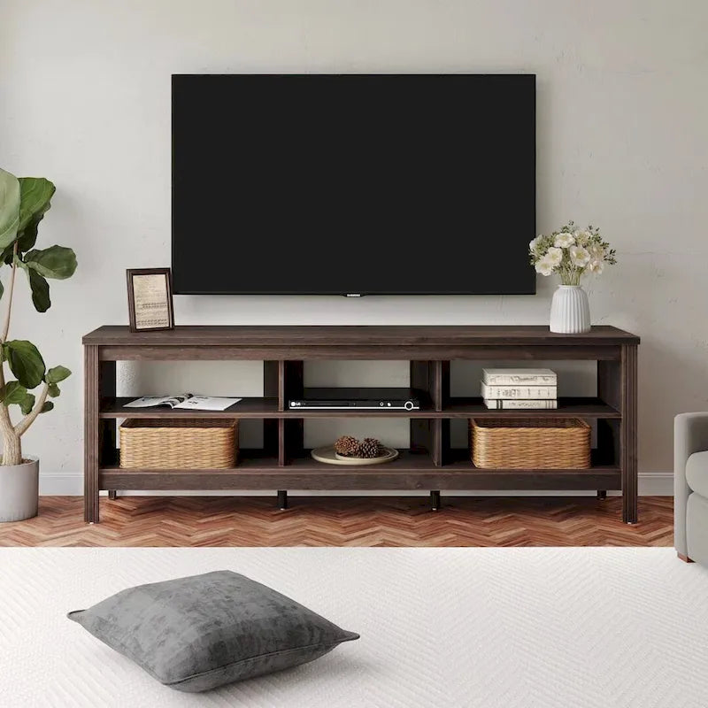 Meuble TV pour Téléviseur 75 Pouces, Table Console, Centre de Divertissement en Bois