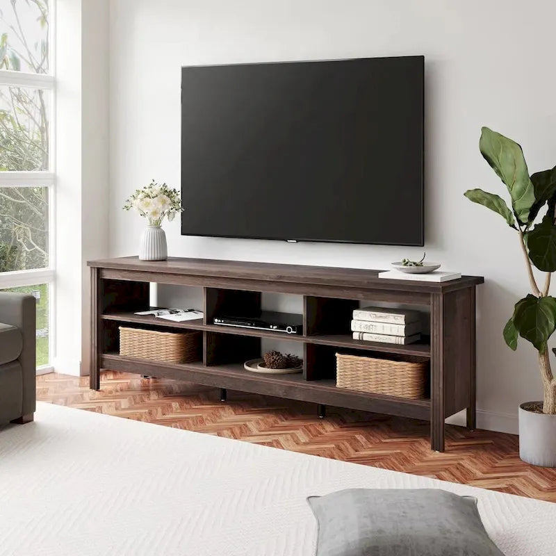 Meuble TV pour Téléviseur 75 Pouces, Table Console, Centre de Divertissement en Bois