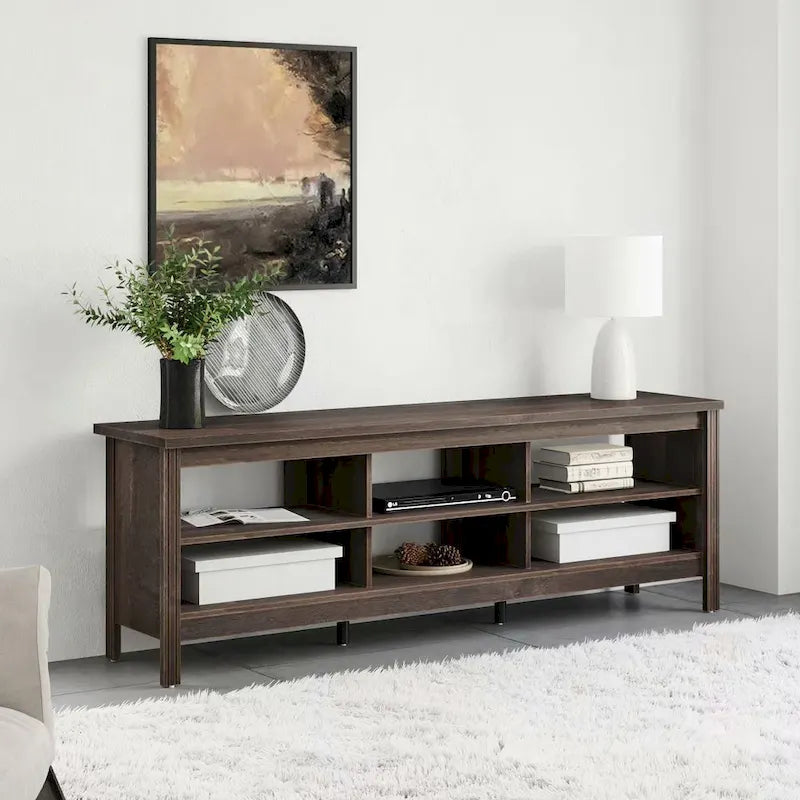 Meuble TV pour Téléviseur 75 Pouces, Table Console, Centre de Divertissement en Bois