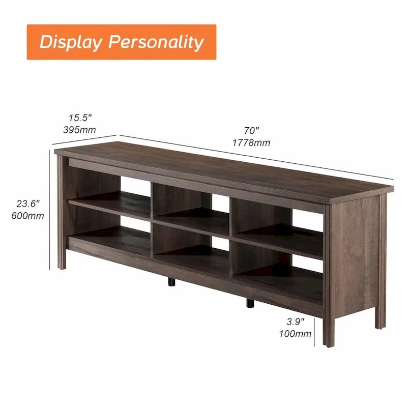 Meuble TV pour Téléviseur 75 Pouces, Table Console, Centre de Divertissement en Bois