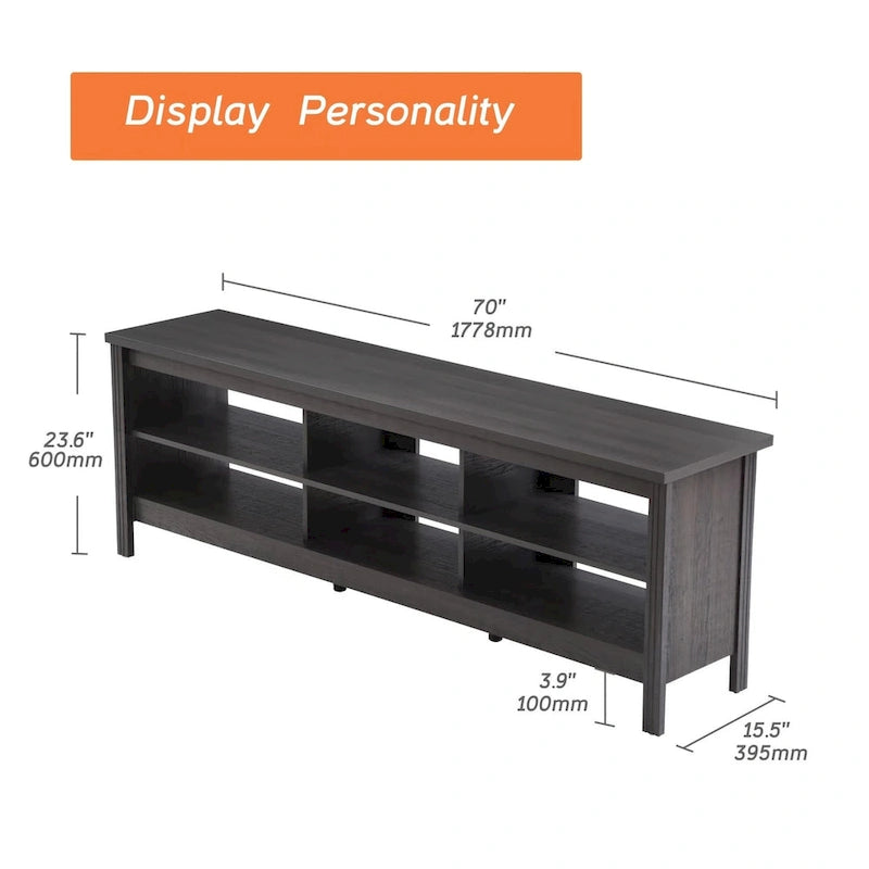 Meuble TV pour Téléviseur 75 Pouces, Table Console, Centre de Divertissement en Bois