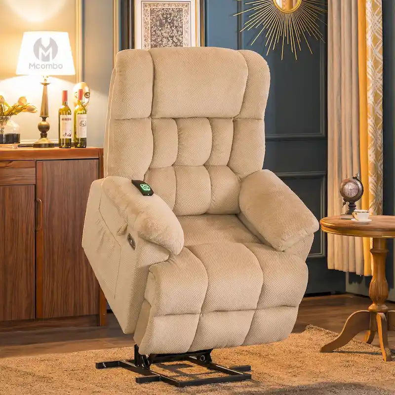 MCombo Power Lift Recliner Chair with Massage, Heat, Adjustable Headrest, Extended Footrest-(PU/Fabric)