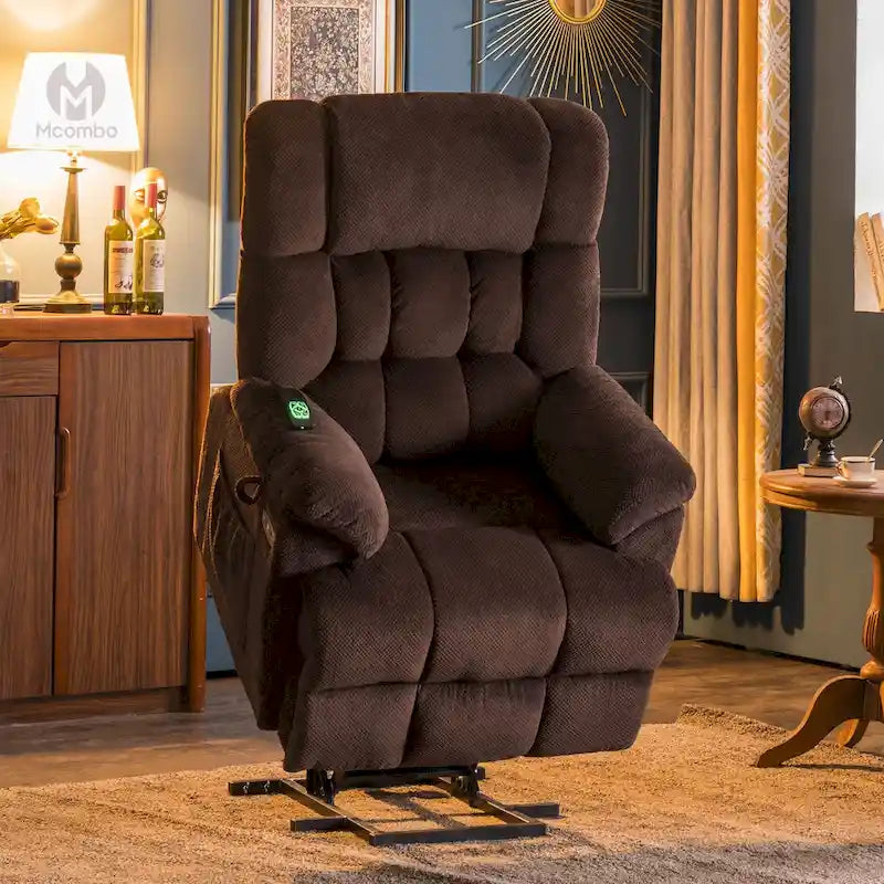 Fauteuil inclinable électrique MCombo avec massage, chaleur, appui-tête réglable, repose-pieds étendu (PU/Tissu)