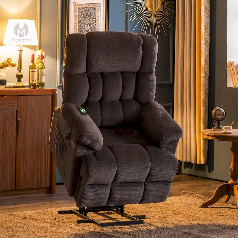 Fauteuil inclinable électrique MCombo avec massage, chaleur, appui-tête réglable, repose-pieds étendu (PU/Tissu)