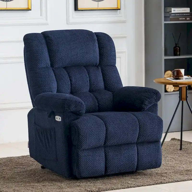Fauteuil inclinable électrique MCombo avec massage, chaleur, appui-tête réglable, repose-pieds étendu (PU/Tissu)