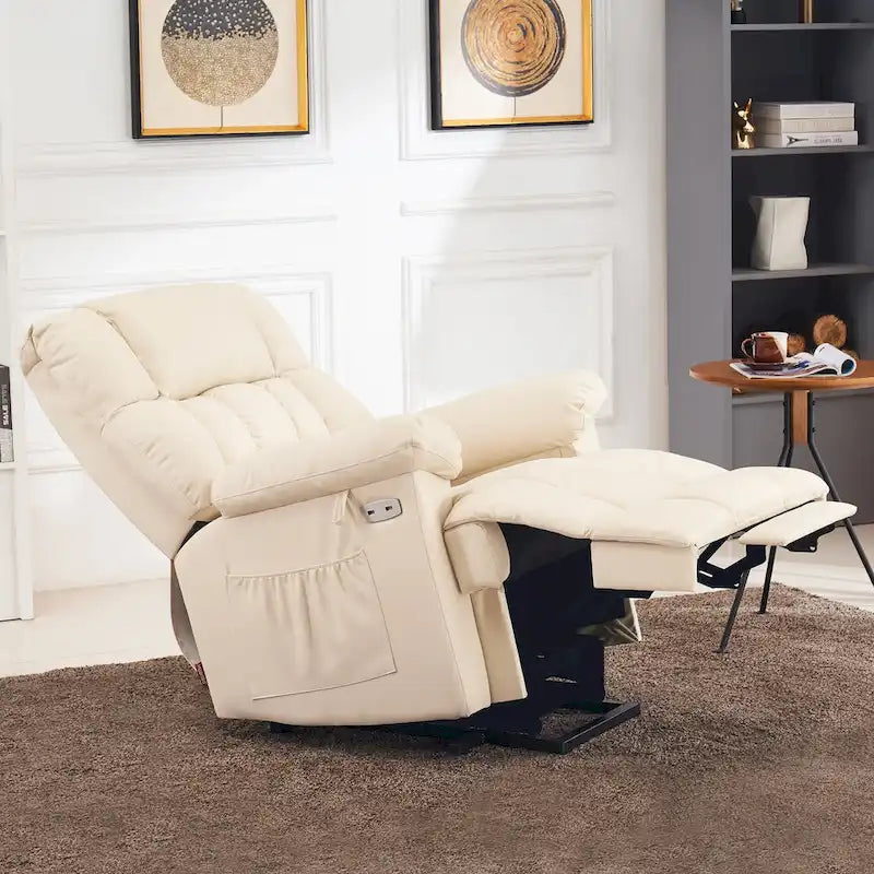 Fauteuil inclinable électrique MCombo avec massage, chaleur, appui-tête réglable, repose-pieds étendu (PU/Tissu)