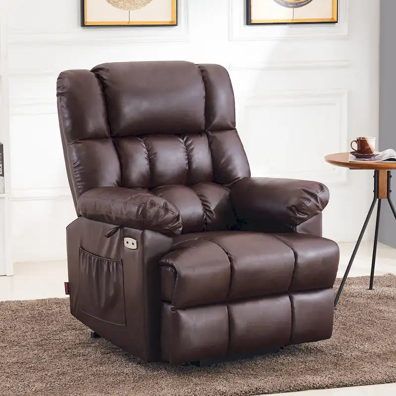 Fauteuil inclinable électrique MCombo avec massage, chaleur, appui-tête réglable, repose-pieds étendu (PU/Tissu)