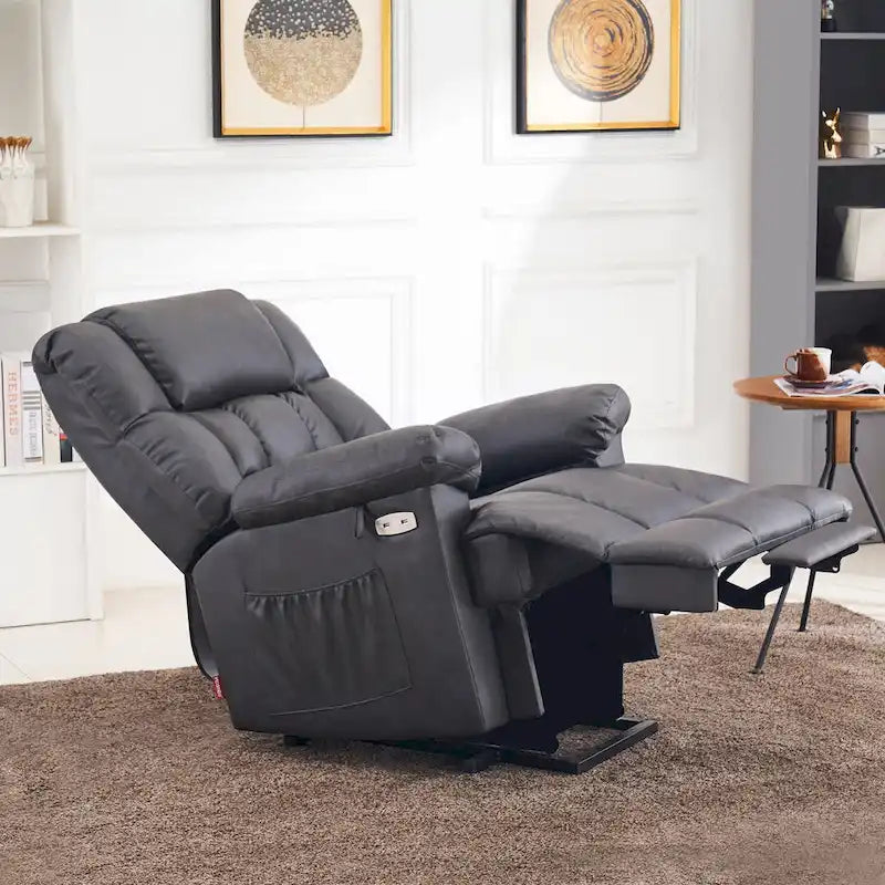 Fauteuil inclinable électrique MCombo avec massage, chaleur, appui-tête réglable, repose-pieds étendu (PU/Tissu)